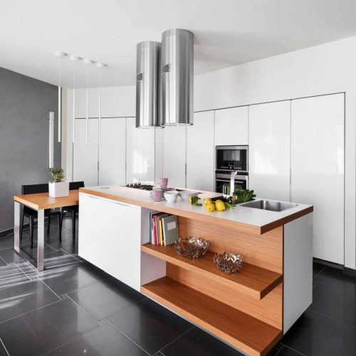 Interiors of the Modern Kitchen with Island Kitchen